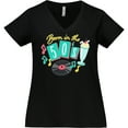 thumbnail image 3 of Inktastic Born in the 50's Record and Music Notes Women's Plus Size V-Neck T-Shirt, 3 of 5