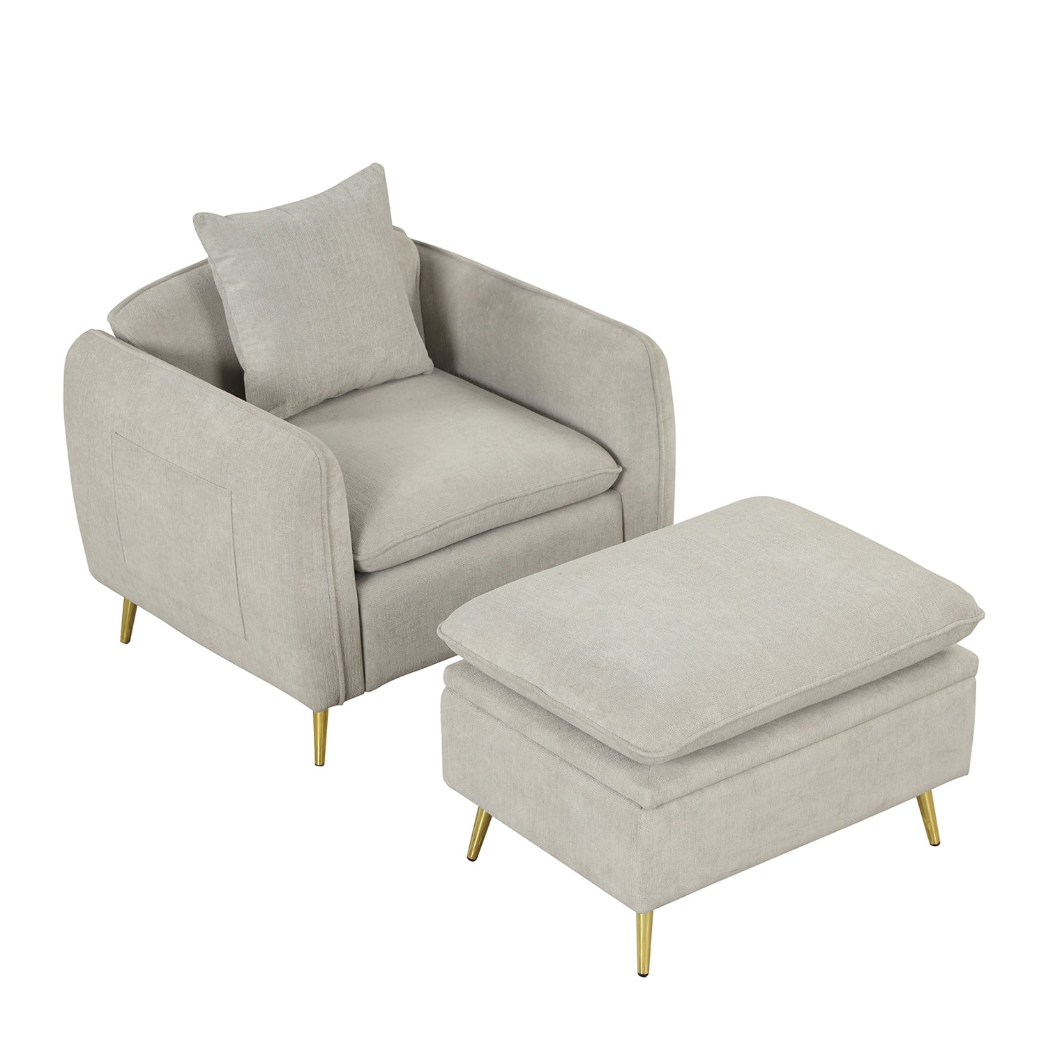 Kepooman Armchair, 35.2" Accent chairs with Ottoman Foot Rest and Pillow, Velvet Arm Chair for Small Spaces Apartment Office, Gray Kepooman Armchair, 35.2" Accent chairs with Ottoman Foot Rest and Pillow, Velvet Arm Chair for Small Spaces Apartment Office, Gray