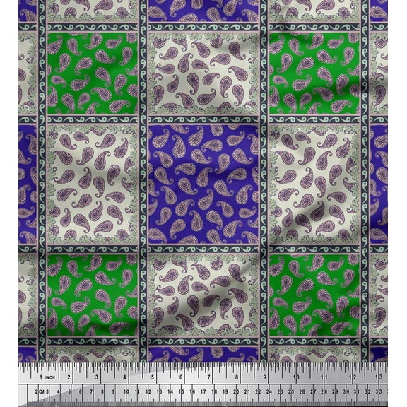 Soimoi Rayon Fabric Check & Paisley Patchwork Print Fabric by The Yard 42 Inch Wide