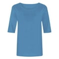 thumbnail image 4 of WTXUE Cotton Tops Basic Tees Casual 3/4 Sleeve T-Shirts Round Neck Tunic Tops Basic Tees Loose Fit Blouses Solid Color Pullover Lightweight Shirts Womens Loose Tops Fitted Tops Sky Blue 3Xl, 4 of 5