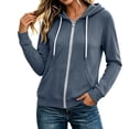 thumbnail image 2 of Guluxicc Womens Hooded Jacket with Pockets Full Zip Drawstring Long Sleeve Solid Jackets for Everyday Fall Winter, 2 of 7