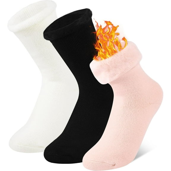 Women's Thermal Boot Socks with Plush Lining - Ultra Warm Winter Socks for Extreme Cold, 3 Pairs US(5-9)