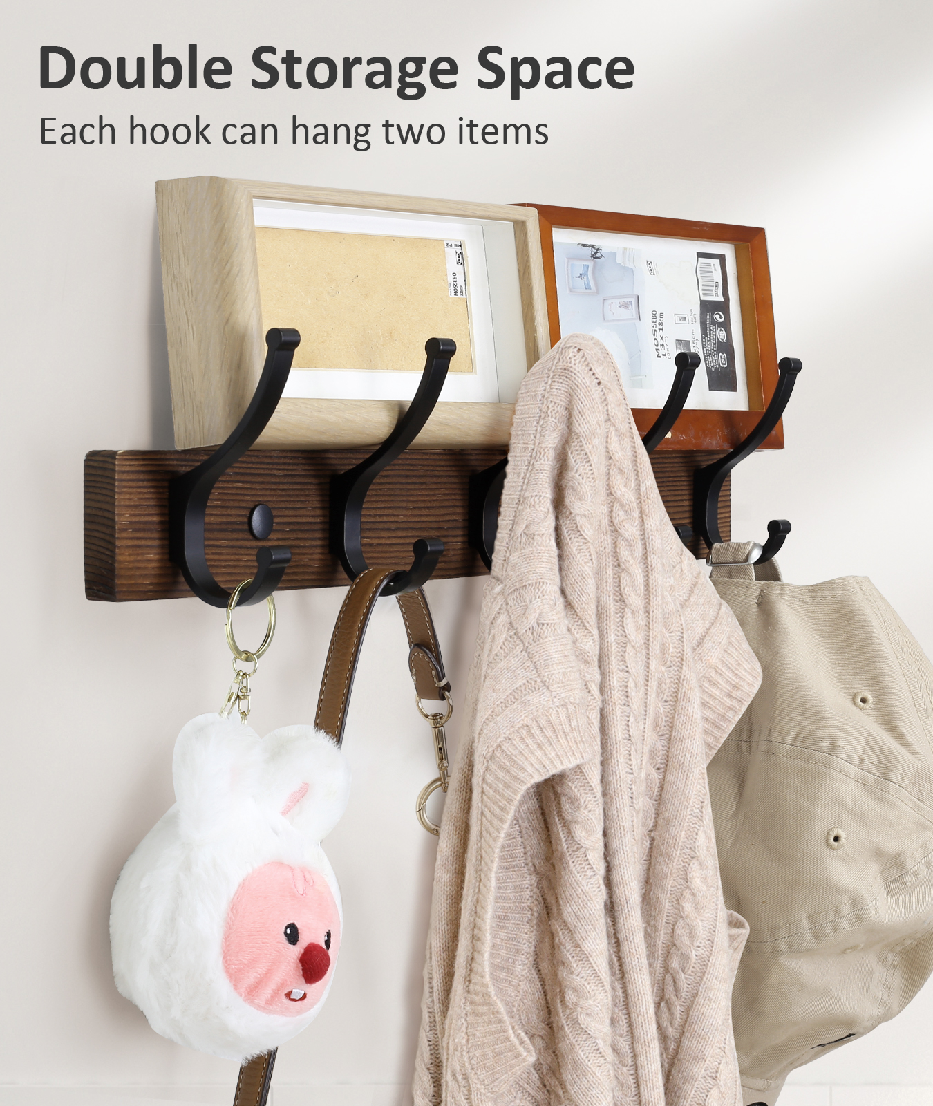Optish 2 Pack Wood Wall Mount Coat Hooks with 5 Hooks photo 2