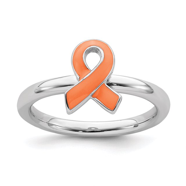 925 Sterling Silver Orange Awareness Ribbon Stackable Ring Awarenes