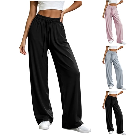 MexChoioe Womens Soft Wide Leg Pants Elastic Drawstring Loose Casual Trousers Lightweight Loungewear Pants with Pockets