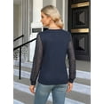 thumbnail image 6 of Women'S Waffle Knit Tops Dressy Business Casual Blouses Lace Long Sleeve Work Shirts Fall Clothes Navy Blue M, 6 of 8