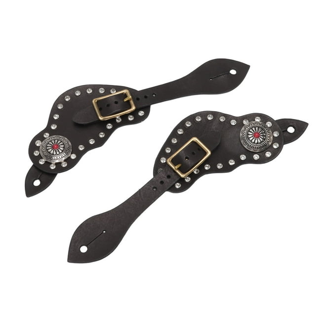 Cinturón de espuelas para montar a caballo, 1 par de correas de espuelas de cuero, equipo para montar a caballo, correa de espuelas occidentales negra, materiales ecológicos