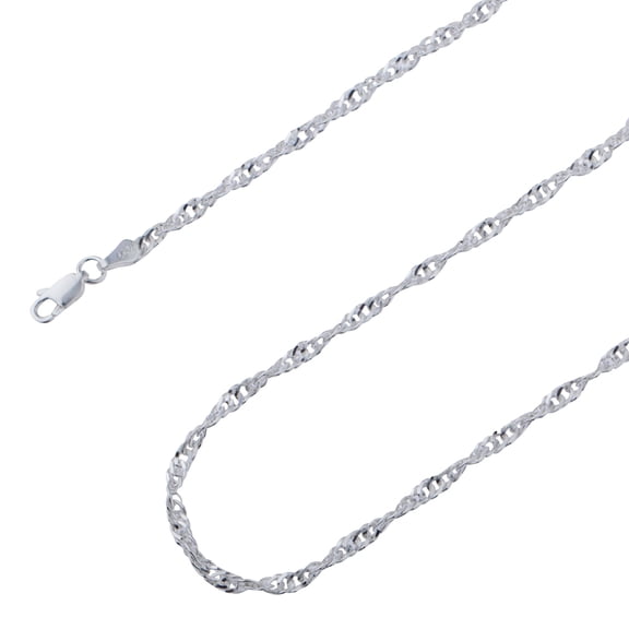 925 Sterling Silver, Singapore Twisted Link Chain 1.5mm Necklace - Hypoallergenic and Tarnish Resistant - By Oliver & Navy