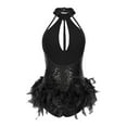 thumbnail image 4 of iiniim Sequins Leotard for Women Feathers Cocktail Ballroom Rumba Salsa Dance Dress Bodysuit Tops Black S, 4 of 7