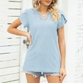 thumbnail image 4 of QLEICOM Summer Tops Casual Country V Neck Tee Shirts Petal Sleeve Fashion Loose Blouse Light Blue L, US Size 8, 4 of 6