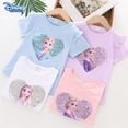 thumbnail image 3 of T-Shirts la reine des neiges Elsa Anna, hauts à paillettes pour enfants, T-Shirts à manches courtes, Costume de dessin animé, vêtements à la mode pour filles, 3 of 4