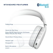 SoundPlay Foldable Wireless Headphones, Bluetooth Over-Ear Headset with Built-in Mic, White