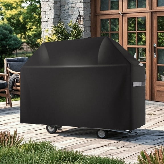 CAFORKP 48" Outdoor Grill Cover, Waterproof and Weather Resistant Heavy Duty 600D Fabric, Fade Resistant with Easy On/Off Hook-and-Loop Design, Black