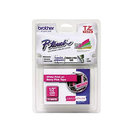 UPC: 0012502623830 | Brother 12mm (1/2 ) Simply Stylish White on Berry Pink Laminated Tape (5m/16.4 ) (1/Pkg)