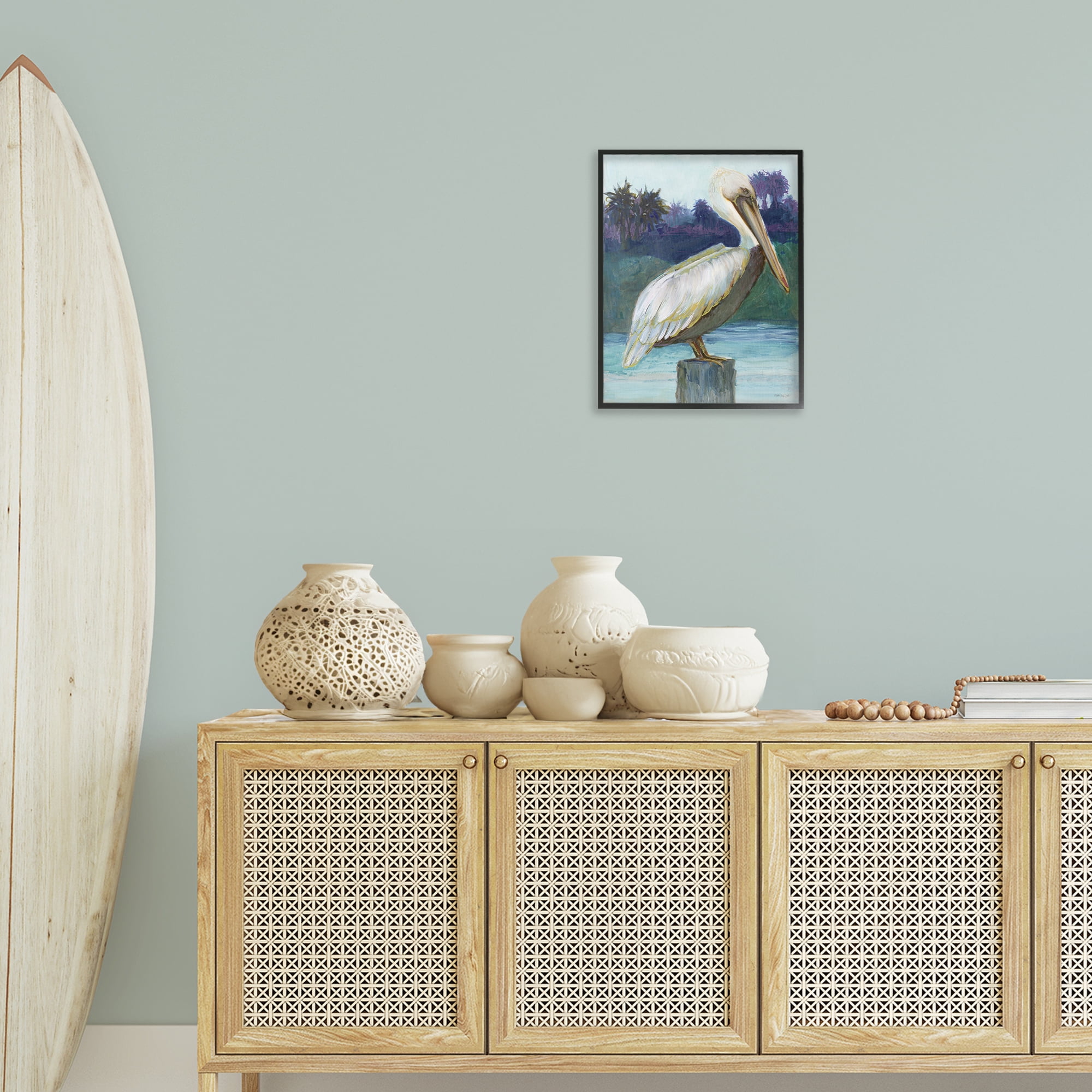 Stupell Industries Tropical Pelican Perched Animals & Insects Painting Black Framed Art Print Wall Art, 16 x 20