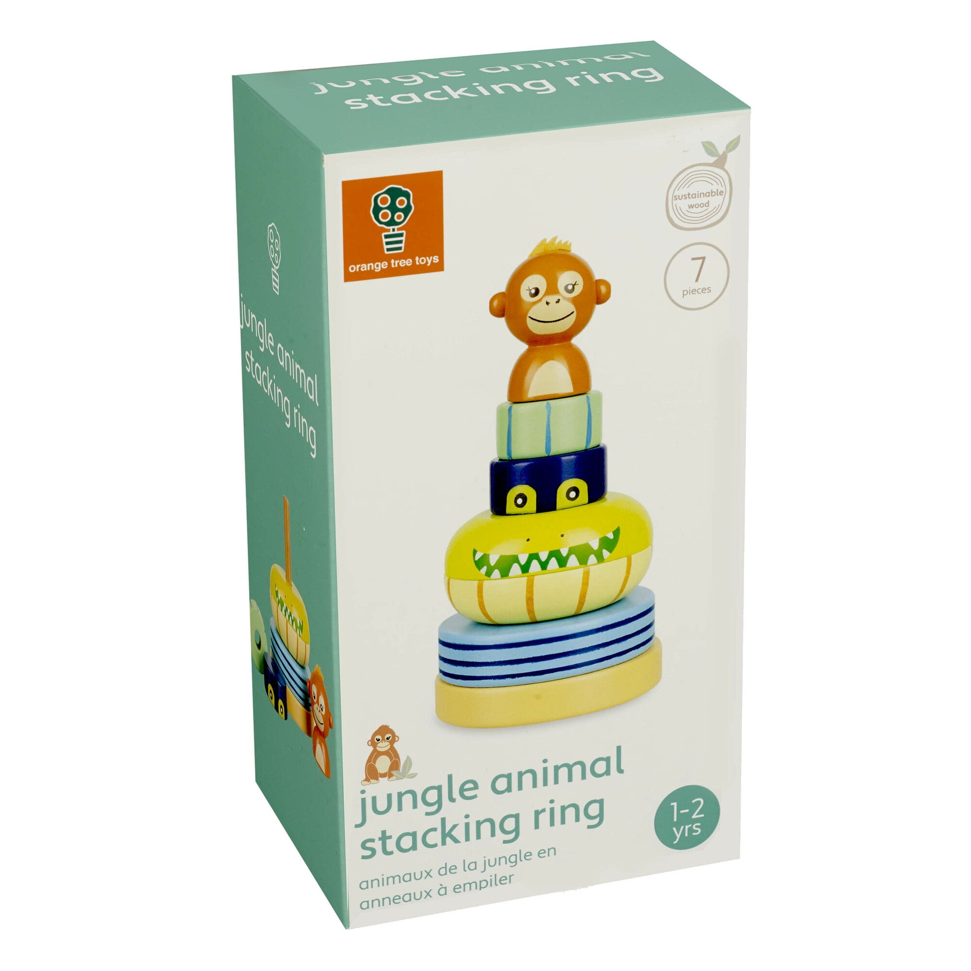Orange Tree Toys: Stacking Ring: Jungle Animals - Wooden Colorful Stacking Puzzle Toy, Size & Motor Skills Developmental Toy, Toddler & Kids, Ages 1+