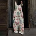 thumbnail image 2 of Women's Vintage Cotton Linen Overalls with Christmas Print - Casual Loose Jumpsuit with Shoulder Straps & Pockets, Light Pink, Size XXL, 2 of 6