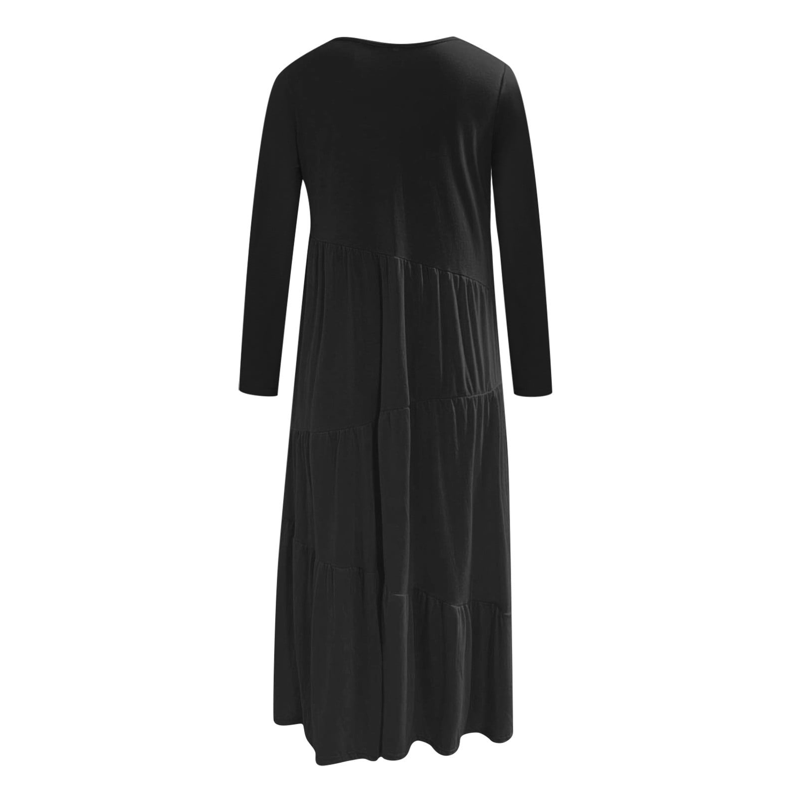 Women's Short/Long Sleeve Loose Plain Maxi Dresses Crewneck Casual Tiered Flowy Pleated Swing Beach Long Dresses