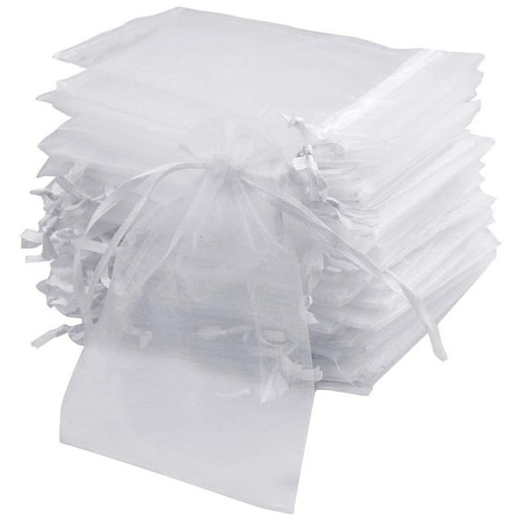 100pcs White Mesh Bag, 10 x 12cm Transparent Drawstring Bag, Small Gift Bag, Jewelry Bag, Wedding, Holiday Party and Birthday Party Bag
