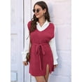 thumbnail image 2 of Womens Sweater Vest Dress Pattern Knitted Pullovers Sweaters V Neck Tie Waist Tank Sweater Dress Red L, 2 of 8