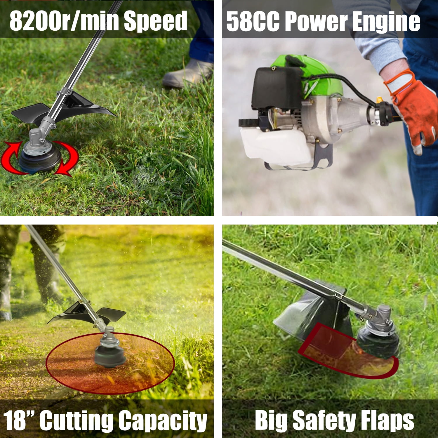 Adnoom Weed Eaters, 4-in-1 String Trimmer Gas Weed Trimmer, Lightweight Weedeater for Lawn Care Gas Weed Eaters/Edger Brushcutter Lawn Edger with 4 Detachable Head, Green