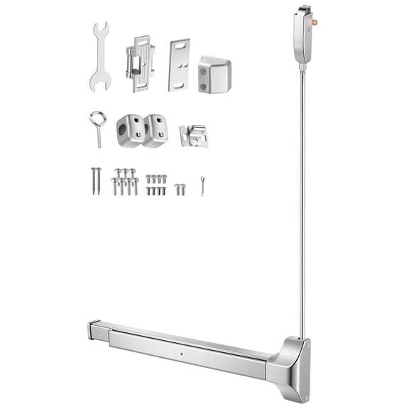 Stainless Steel Panic Bar Exit equipment, Heavy Push Bar for 28"-41" Wood or Metal Door w/ Vertical Top Rod