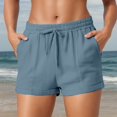 thumbnail image 4 of felwors Women's High Waisted Textured Gauze Shorts with Pockets Elastic Drawstring Rolled Cuff Sage Green Summer Casual Shorts (Navy, XXL), 4 of 8