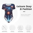 thumbnail image 4 of Rateoe Fireworks1 Printed Women Rash Guard Short Sleeve,Tummy control Swimsuit Surfing Swimsuit Bathing Suit Short-sleeved Onesie UPF 50+ -Large, 4 of 7