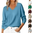 thumbnail image 2 of PUMISAS Long Sleeve Sweater For Wowen V-Neck Solid Color Sweater Shirt Going Out Fall Shirt Casual Loose Pullover Tops, 2 of 9