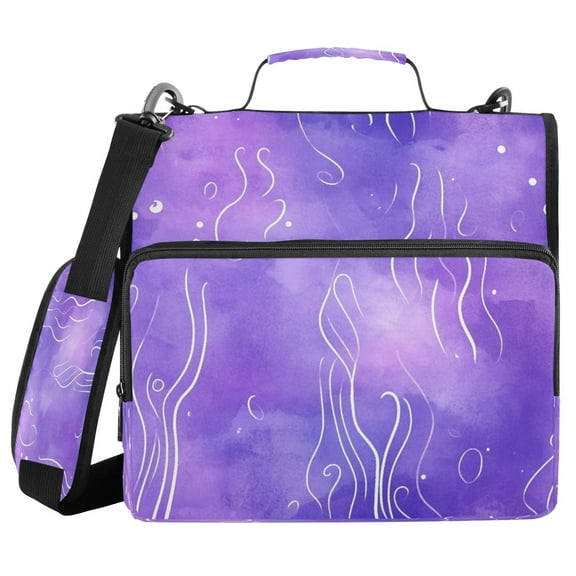 Water-Resistant 3-Ring Binder Organizer with Multiple Pockets Zipper Binder Bag for Office Purple Background with White Line