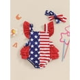 thumbnail image 2 of Bagilaanoe 4th of July Newborn Baby Girl Rompers Star Print Fly Sleeve Bodysuit + Headband 3M 6M 12M 18M Infant Patchwork One Piece Short Jumpsuit for Independence Day, 2 of 8
