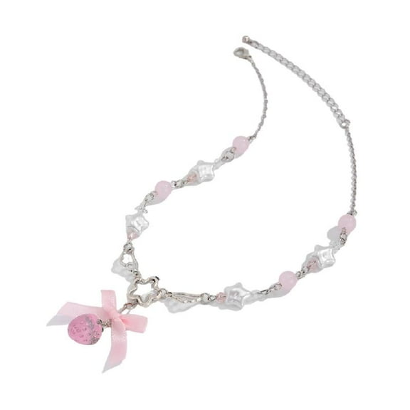 CIYISON Lovely Strawberry Charm Necklace with Bowknot Detail Trendy Female Accessory