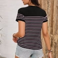 thumbnail image 4 of Tsesme Women's Round Neck T-Shirt Stripe Printed Short Sleeve T-Shirt Fashion Casual Versatile Tee Daily Wear ,Pinks,M, 4 of 6