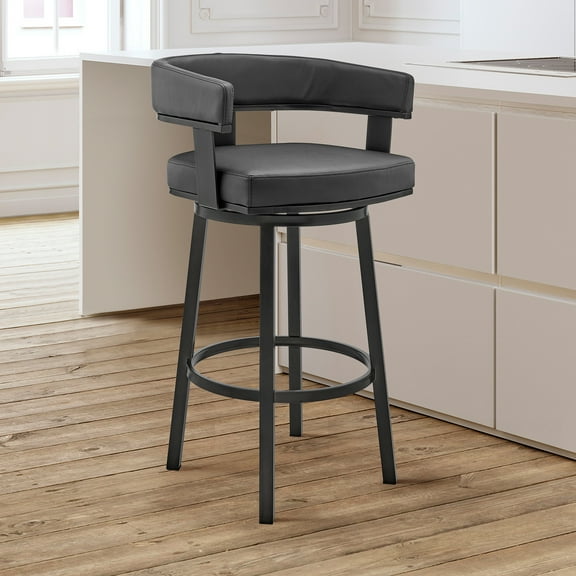 Armen Living Cohen30" Bar Height Swivel Bar Stool in Black Finish and Black Faux Leather