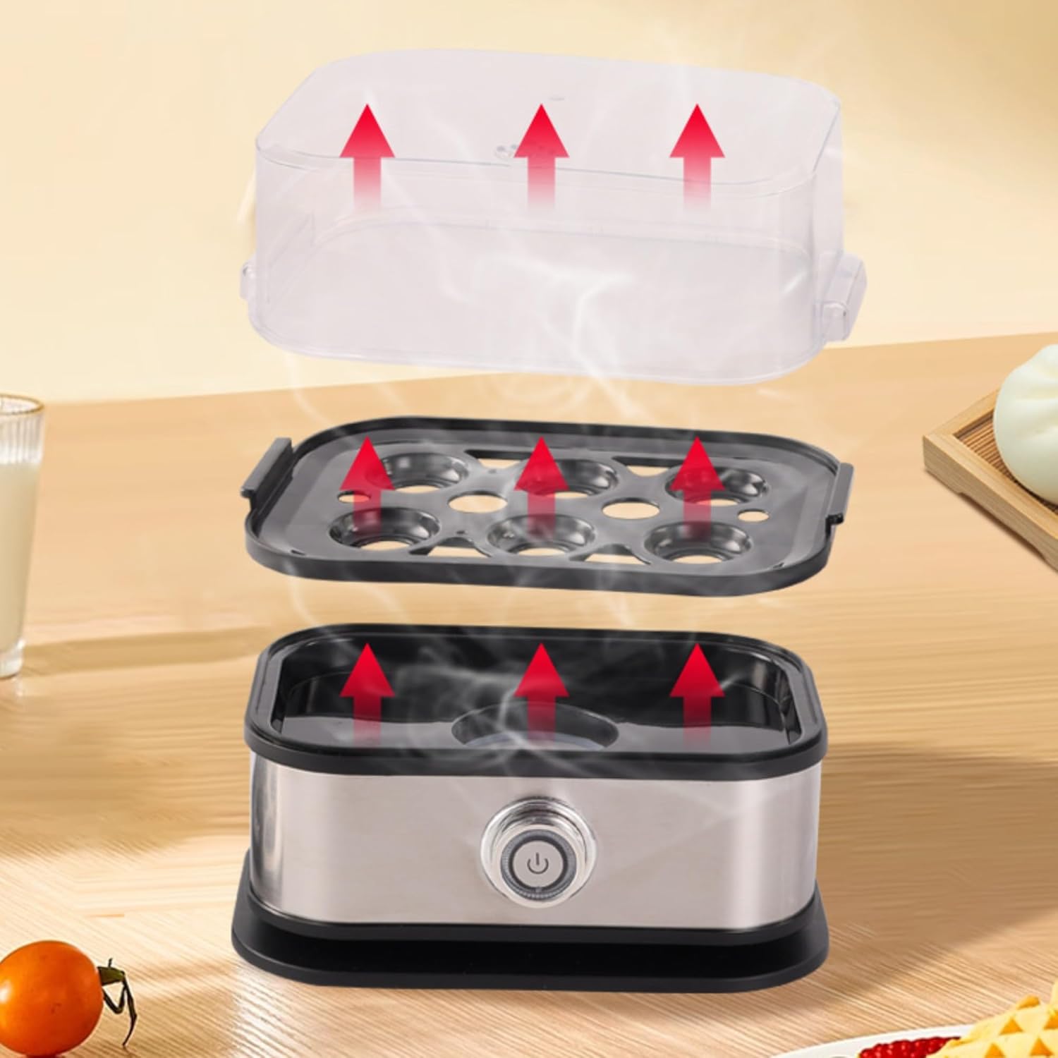Smart Egg Cooker with Auto Shut-Off – 6 Egg Capacity Electric Egg Cooker, Rapid Hard/Medium/Soft Boiled Egg Steamer, Multi-Function for Poached, Scrambled Eggs & Vegetables