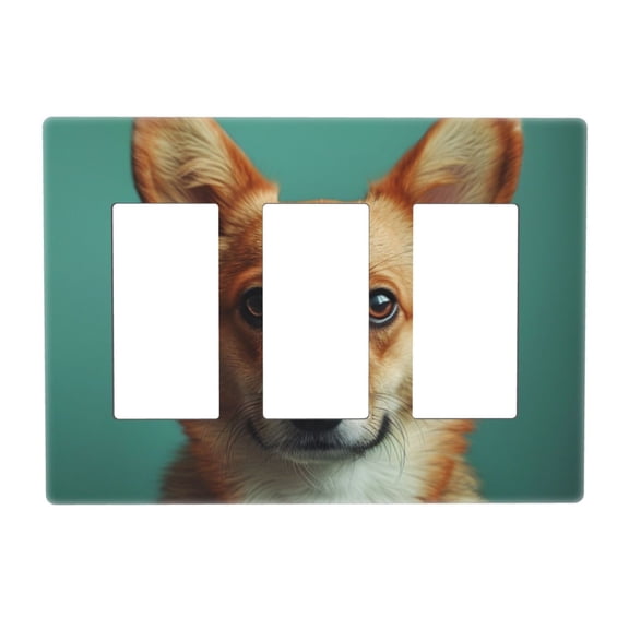 Cute Corgi Dog Switch Cover Decorative Wall Plate 3-Gang Screwless Standard Size