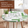 thumbnail image 3 of Modern Geometric Green Round Tablecloth 36-44 Inch Round Fitted Table Cloth with Elastic Edge, Abstract Minimalist Artwork Lines Waterproof Table Cover Protector for Outdoor Picnic Party Dining, 3 of 9