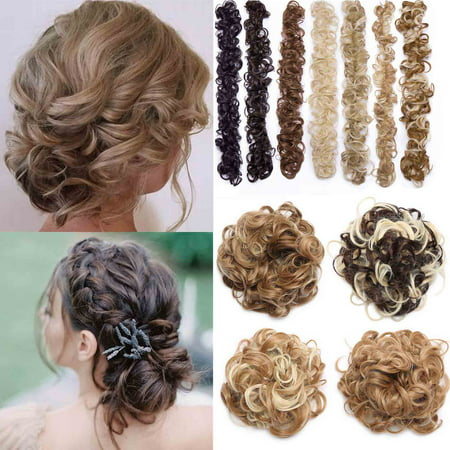 S-noilite Scrunchie Messy Hair Bun Maker Long Wrap Around Hair Band DIY Updo Chignon Bendable Ponytails Hair Extensions Curly Wavy Hairpieces Dark
