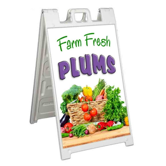 Farm Fresh Plums (24" X 36") Standard A-Frame Signicade, Includes Decal Applied To Stand