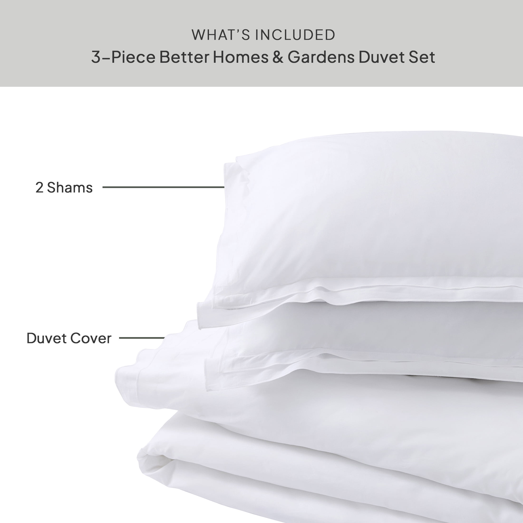 Better Homes & Gardens 3-Piece Arctic White Cotton Percale Duvet Cover Set, Full/Queen