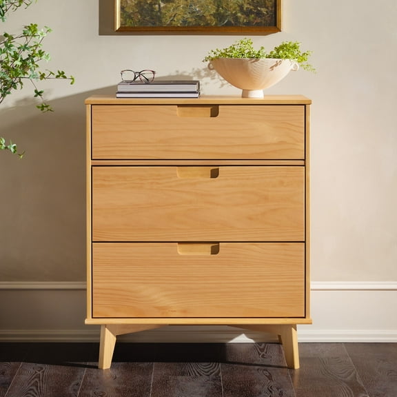 Walker Edison 3-Drawer Groove Handle Solid Wood Dresser - Natural Pine