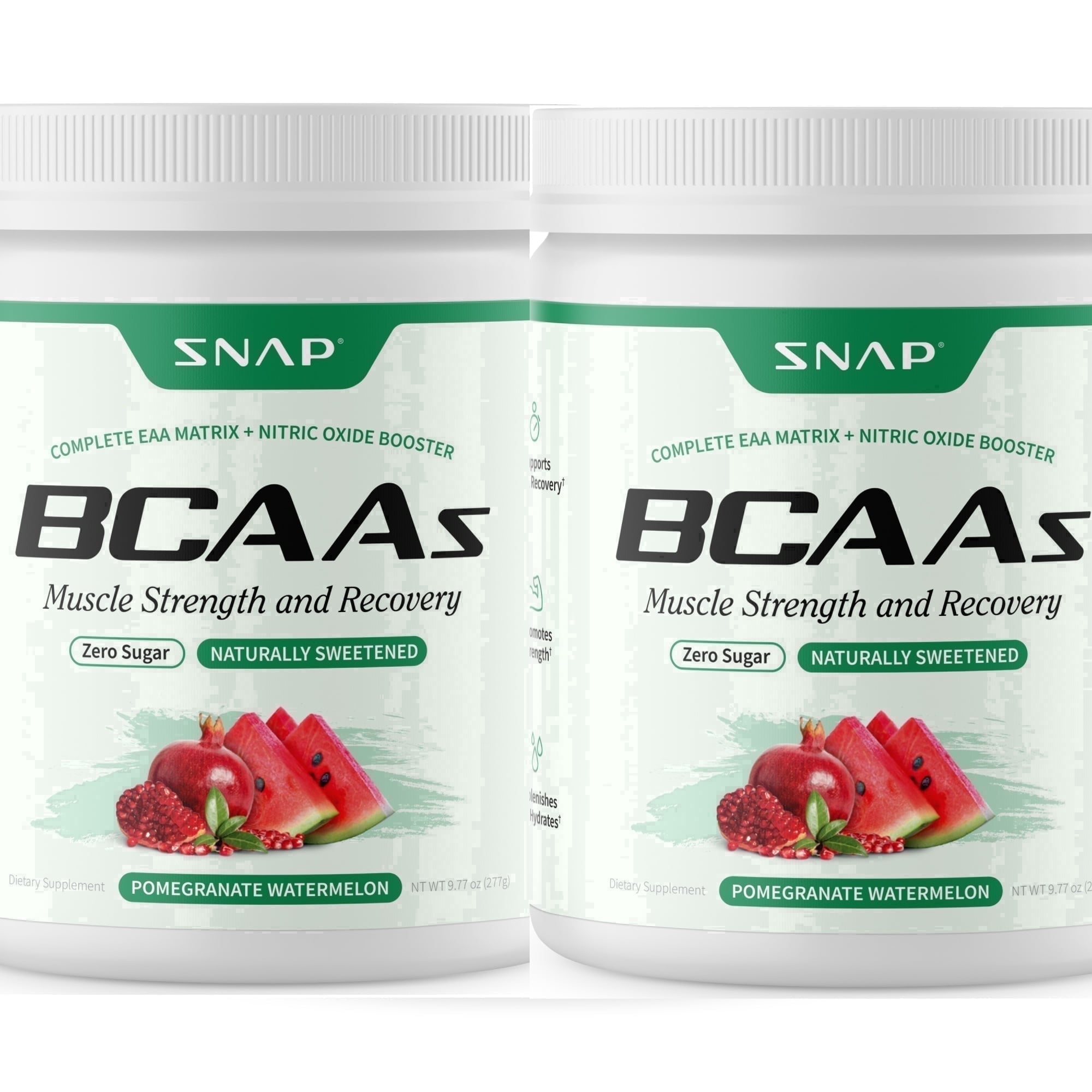 Snap Supplements BCAA Powder with Electrolytes, Pomegranate Watermelon, 60 Servings, 2-Pack, Adult Dietary Supplement Powder, Easy-to-Mix Daily Powder Formula, For workout performance and recovery
