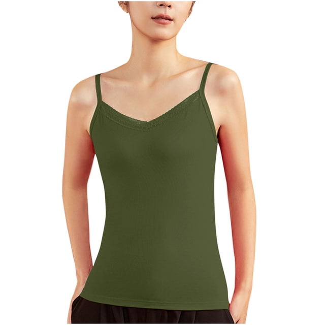 AherBiu Women's Tank Tops Slim Fitted Stretchy Solid Color Basic Comfy Camis Spaghetti Strap Bottom Tops
