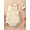 thumbnail image 3 of ZAXARRA Bébé Fille Combinaison Ensemble Été Couleur Unie Côtelé Bretelles Sans Manches Rompers et Bandeau Extensible, 3 of 9