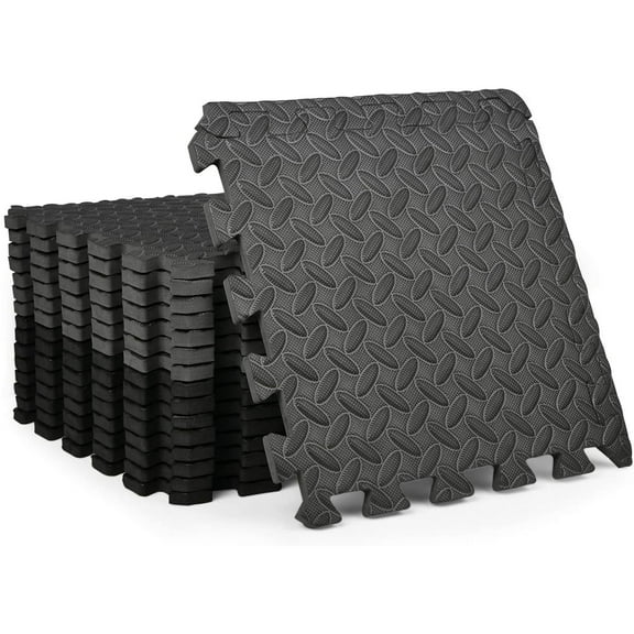Yes4All 16 pcs Interlocking Exercise Foam Mats, Cover 16 sqft, 7/16 inch Thick, Black and Gray Color