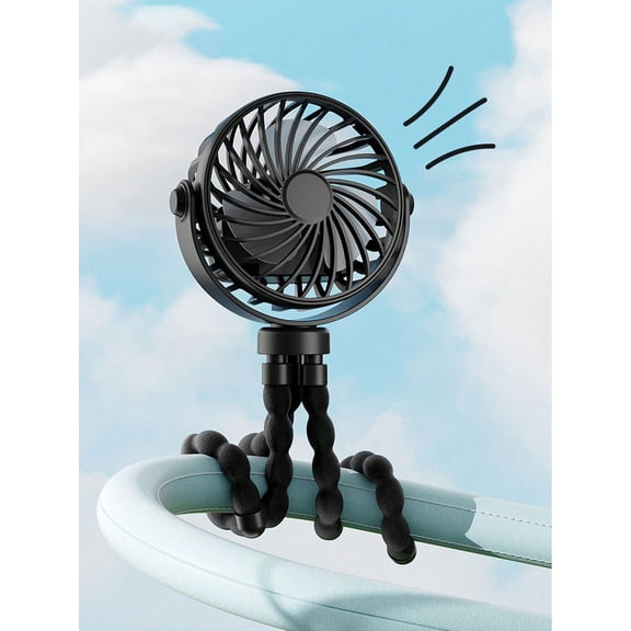 LJing Octopus Shaped Portable Desk Fan, USB Rechargeable Mini Handheld Foldable Travel Fan With LED Night Light & 3 Speeds (Black, 1 Pack)