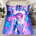 thumbnail image 2 of Ensemble de Draps Fille Cyber Rétro Futurisme pour Fans de Science-Fiction Thème Robot de Réalité Virtuelle Ensemble de Literie, Draps Anime Fille Cool Simple 3 Pcs (1 Drap Plat 1 Drap-Housse 1 Taie d'Oreiller), 2 of 5