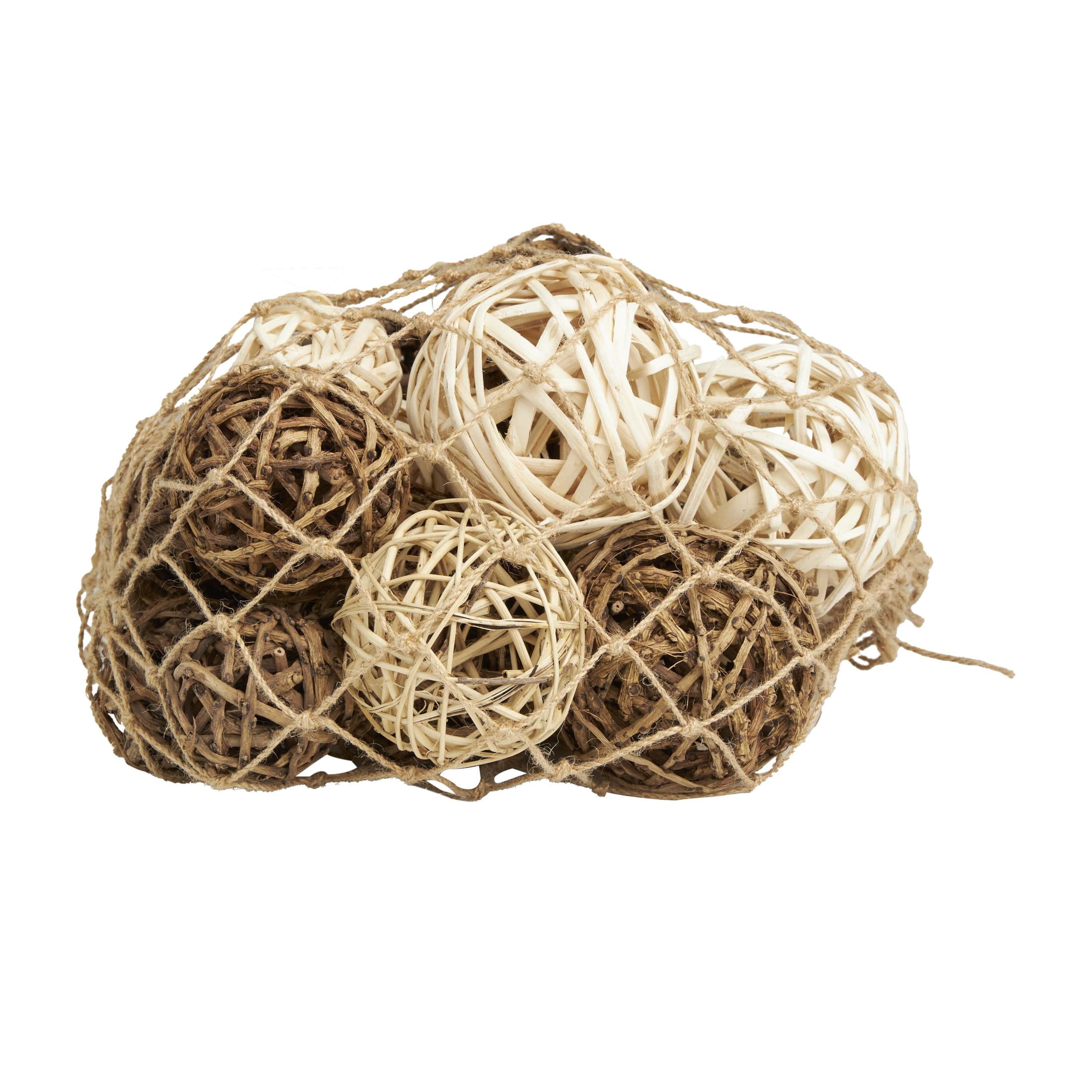 DecMode Beige Dried Plant Handmade Decorative Orbs & Vase Filler with Fishnet Bag, 11" x 12" x 10"