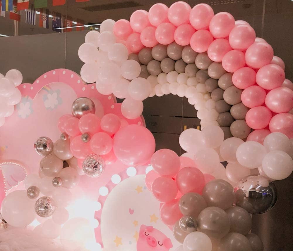 Pink Elephant Birthday Party Balloons Garland Arch Kit Baby Shower Backdrop  Winter Onederland Party Decorations Gray White Pink Shiny Silver Confetti  Balloons - Walmart.com
