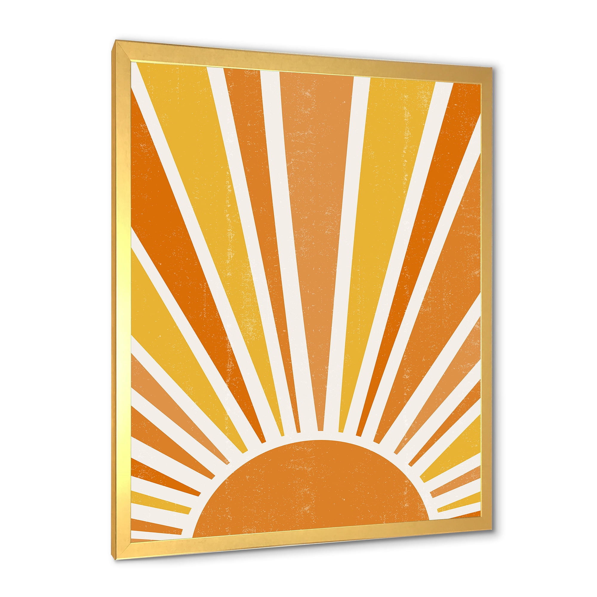 Designart 'Minimal Bright Shining Orange Sun Rays II' Modern Framed Art Print